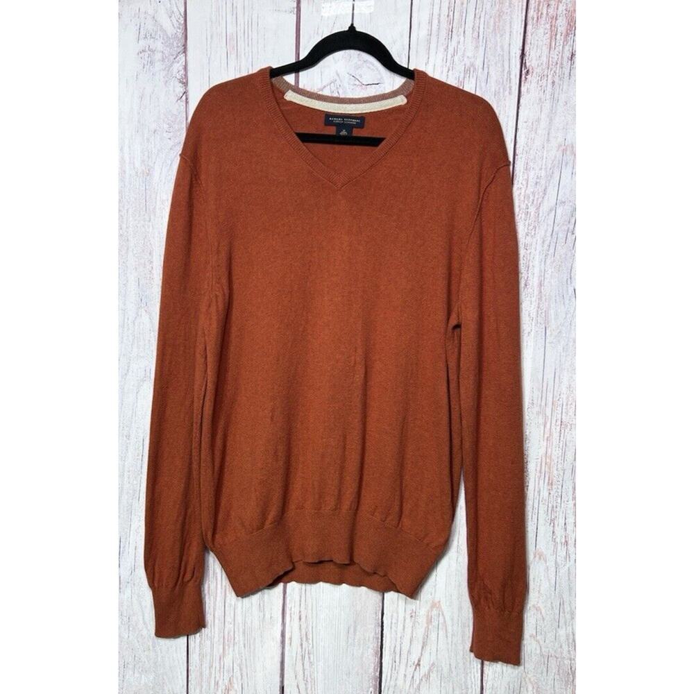 Banana Republic Men's V Neck Sweater Cotton Cashmere Blend Burnt Orange Size M